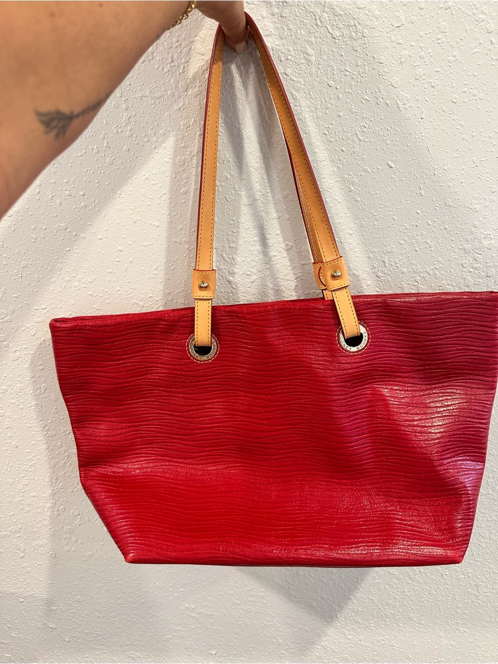 Dooney & Bourke leather Red Tote with Tan Straps